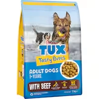 tux tasty bites dry dog food beef