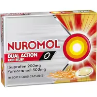 nuromol dual action ibuprofen & paracetamol pain relief liquid capsules
