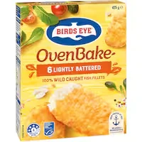 birds eye oven bake fish fillets lightly battered 425g