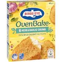 birds eye oven bake fish fillets herb & garlic crumb 425g