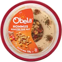 obela hummus pine nut garnished