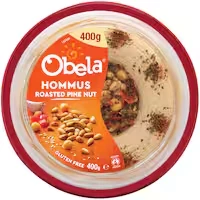 obela hummus pine nut garnished