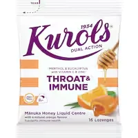 kurols throat & immune lozenges manuka honey & orange