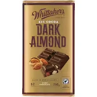 whittakers chocolate dark almond 62%