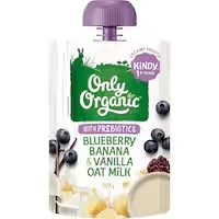 only organic kindy baby food 1+ years blueberry banana & oat milk