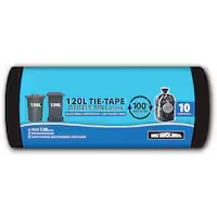 big black sacks rubbish bags 100% recycled tie tape 120l