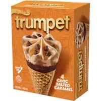 tip top trumpet ice cream on cone chocolate & salted caramel