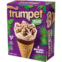 tip top trumpet vegan frozen dessert on cone vegan boysenberry gluten free