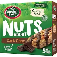 mother earth nuts about gluten free nut bar dark choc