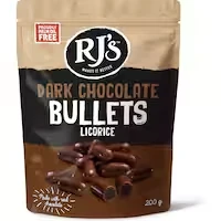 rj's licorice dark chocolate bullets